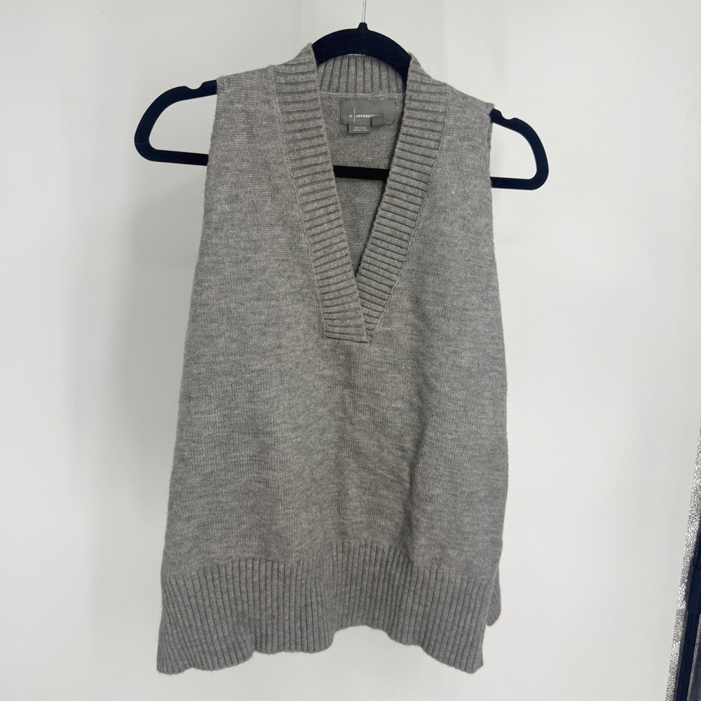 Anthropologie Heather Grey V-Neck Oversized Sweater Vest One Size Academia
